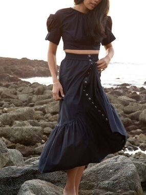 A.L.C Jade Ruffle Midi Skirt in Nightshade Blue